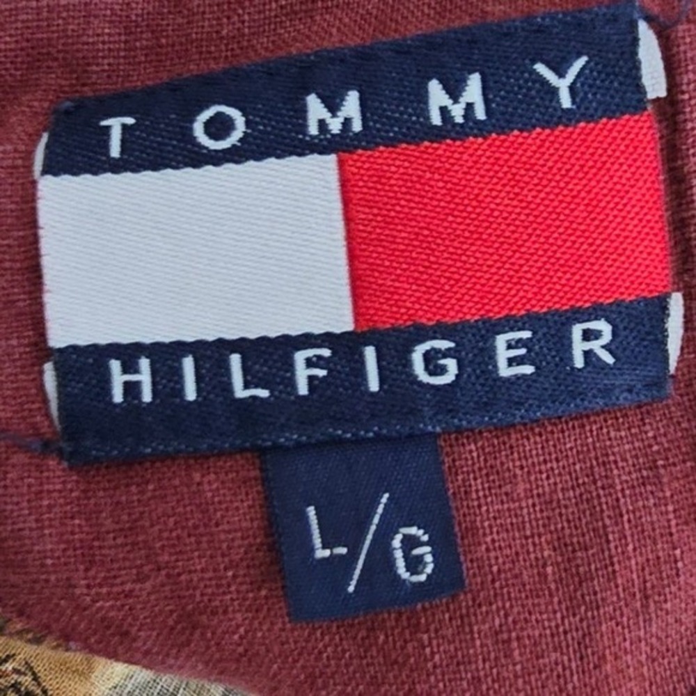 Tommy Hilfiger Mens Large Safari Print Linen Cotton Short Sleeve Button Up Shirt - Picture 3 of 8
